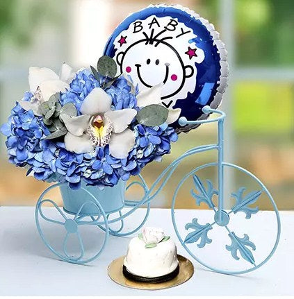 Baby Boy Flower Arrangement and Cake