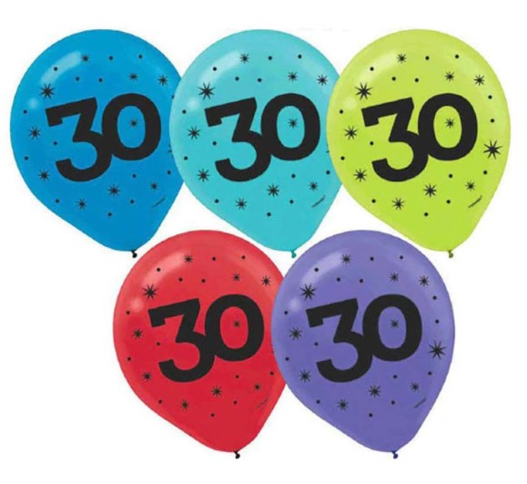 30 Printed Latex Balloons 15pcs